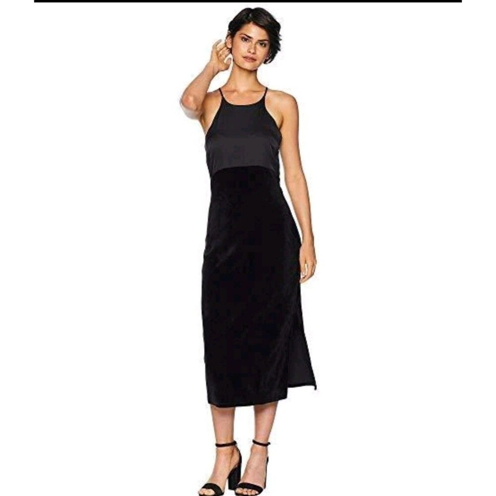 Juicy Couture Black Label Slip Dress 14 Black Velour Satin Maxi Y2K Plus Size